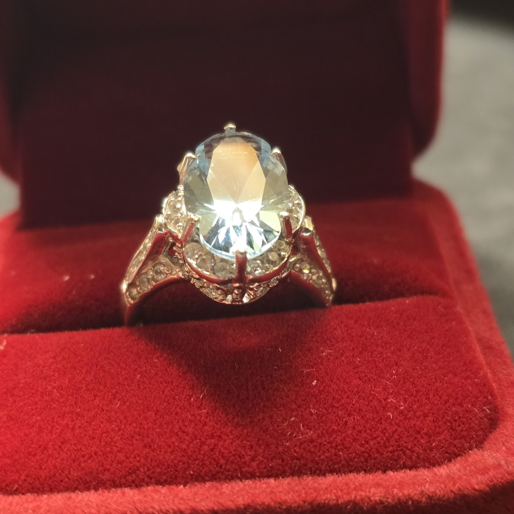 .925 Sterling Silver Ring Lab Grown Aqua And Cubic Zirconia Stones. Size 6 - Picture 6 of 9